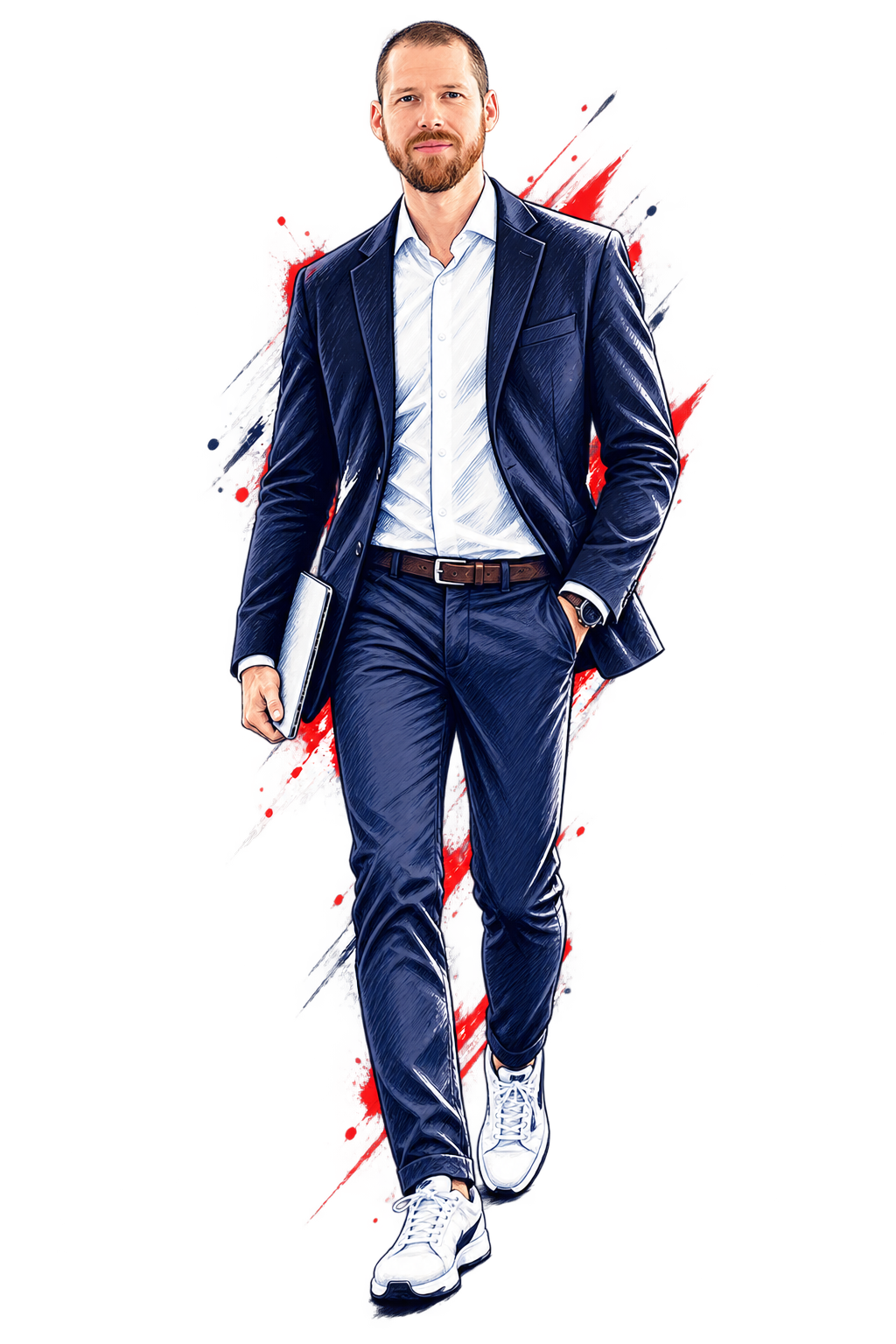Illustratives Ganzkörperporträt von Lars Götze
